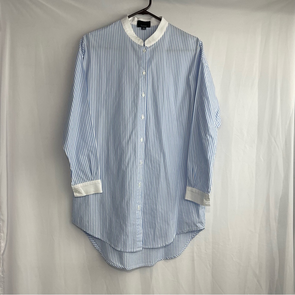 Lumiere Blue White Oversized Blouse Women Medium 100% Cotton and Cotton Blend
